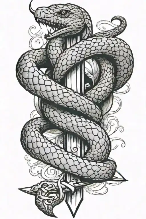 sigma nu snake wrapping around a sword facing downward tattoo design idea