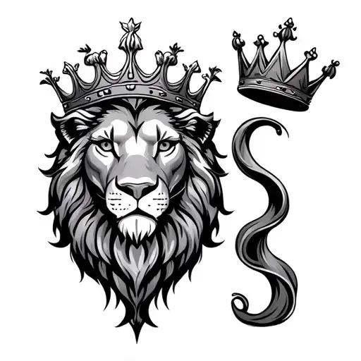 4 crowns and lion outline tattoo design idea