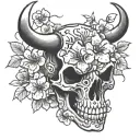 hot rod, bull skull, cherry blossoms tattoo design idea
