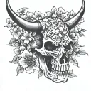 hot rod, bull skull, cherry blossoms tattoo design idea