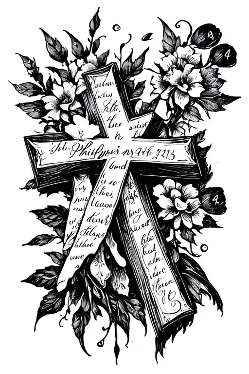3 crosses and philippians 4:13 written in cursive tattoo design idea
