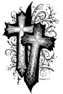 3 crosses and philippians 4:13 written in cursive tattoo design idea