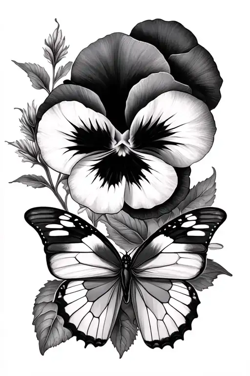  pansy and butterfly  tattoo design idea