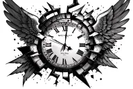 Broken clock, wings ripping clock apart either side. My kids date of birth running through the clock 15/1/2017 tattoo design idea