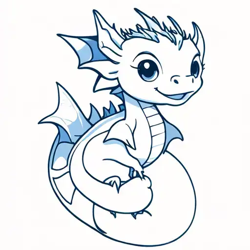  cute baby dragon, small and simple, not too much detail with shades of blue tattoo design idea