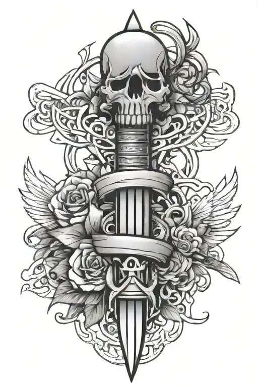 cyber dagger neo trad with wrap tattoo design idea