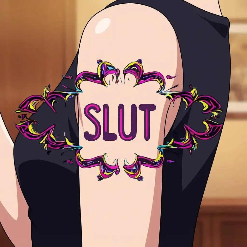 "Sissy Slut" "tribal" "slut" "pinstripes" "color" "womb position" "emo" "femboy" tattoo design idea