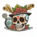 Day of the dead skeleton with a tiny bowl of rice tattoo design idea