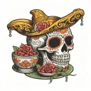 Day of the dead skeleton with a tiny bowl of rice tattoo design idea
