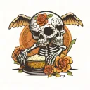 Day of the dead skeleton with a tiny bowl of rice tattoo design idea