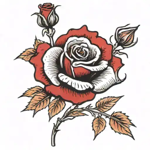 a red and black rose with the stem wrapped around the name bella tattoo design idea