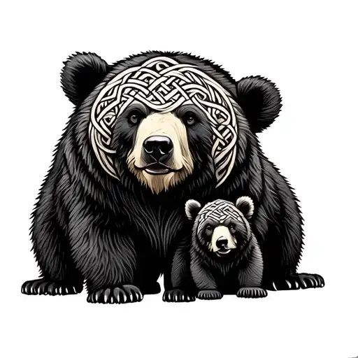 celtic knot bear with 2 bear cubs tattoo design idea