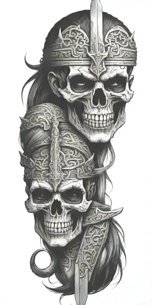 viking zombie girl all bloody sword with cuff tattoo design idea