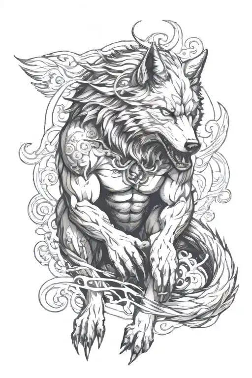 tattoo masculine Powerful majestic giant naughty wolf entire body with shadows  tattoo design idea
