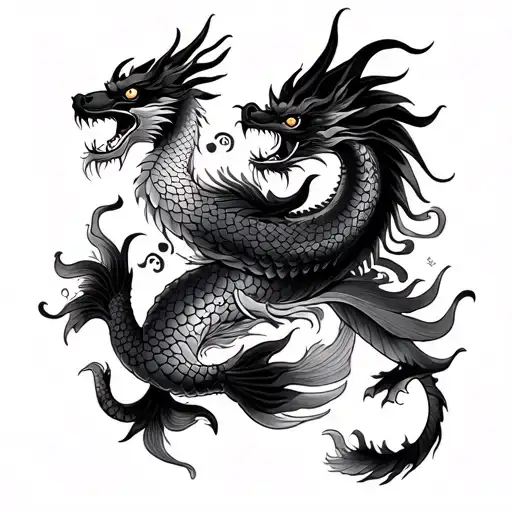 Design a Japanese tattoo body suit with the following. Nue, Daikijin, Raijin, Fujin, Kirin, Koi Dragon, Foo dog, Phoenix tattoo design idea