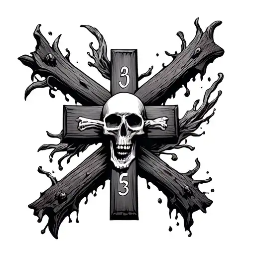 a cross and 3 death dates tattoo design idea