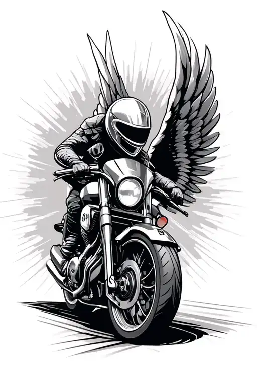 modern motorcycle racing circuit guardian angel wings tattoo design idea