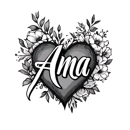Name Ana in cursive thin connected with heart to name Abraham tattoo design idea