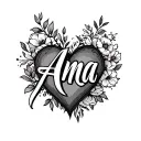 Name Ana in cursive thin connected with heart to name Abraham tattoo design idea