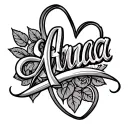 Name Ana in cursive thin connected with heart to name Abraham tattoo design idea