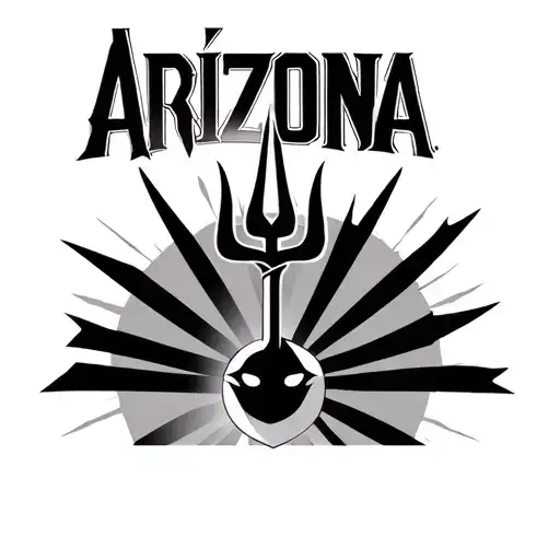 arizona state flag, sun, devil with trident, 602 tattoo design idea