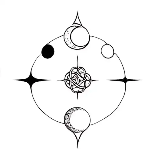 moon phases and witch knot tattoo design idea