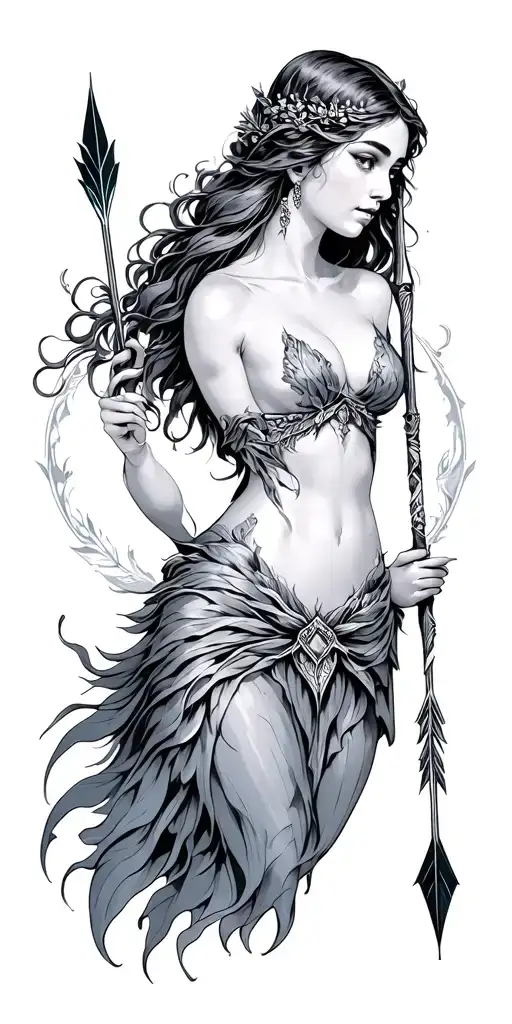 Artemis goddess Dow and arrow tattoo design idea