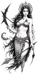 Artemis goddess Dow and arrow tattoo design idea