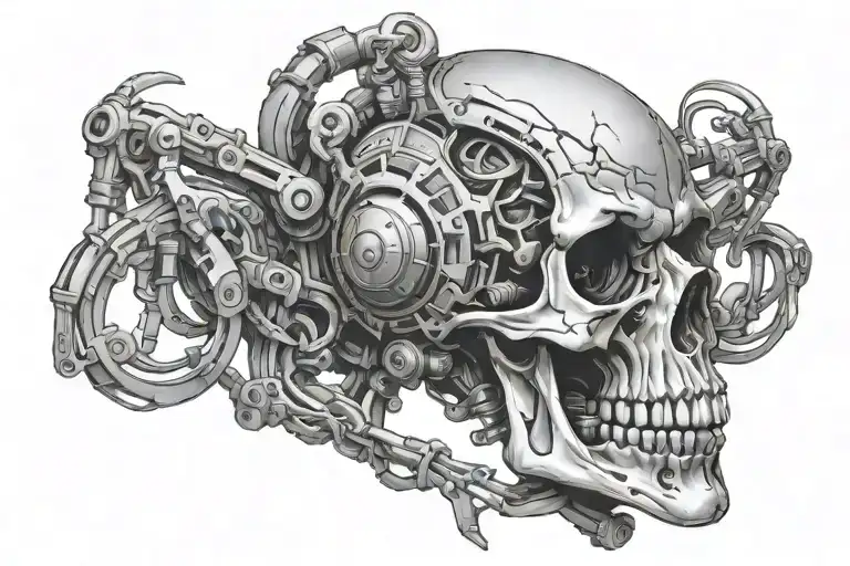 cyborg skeleton tattoo design idea