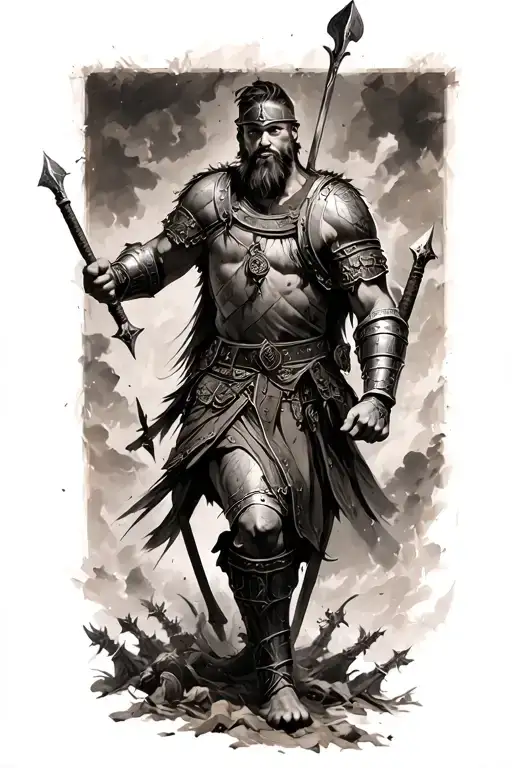Germanic warrior in battle scene tattoo design idea