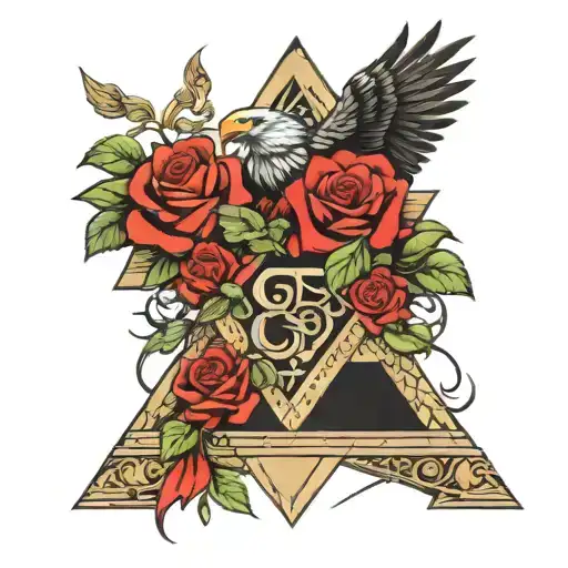 snake wrapped tightly pyramid ,roses,tree, eagle perched tattoo design idea