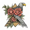snake wrapped tightly pyramid ,roses,tree, eagle perched tattoo design idea