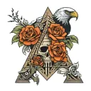 snake wrapped tightly pyramid ,roses,tree, eagle perched tattoo design idea