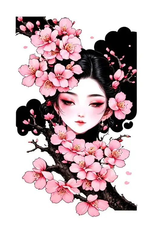 gacha tattoo with sakura tree branch tattoo design idea