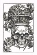 A skull with barbells as crossbones and guns as eyes tattoo design idea