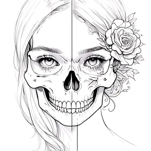 Girl with a half face in the form of a skull tattoo design idea