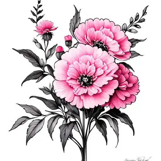 picture frame with pink carnations flowers tattoo design idea
