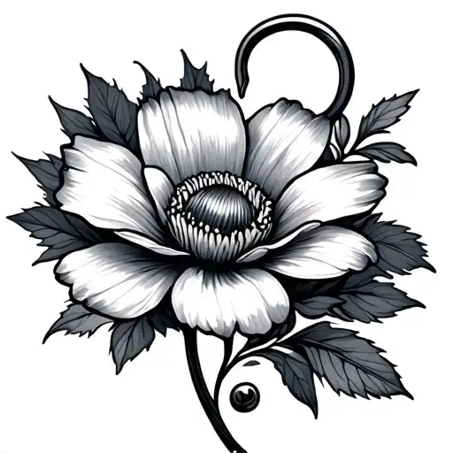 January birth flower with fish hook stem tattoo design idea