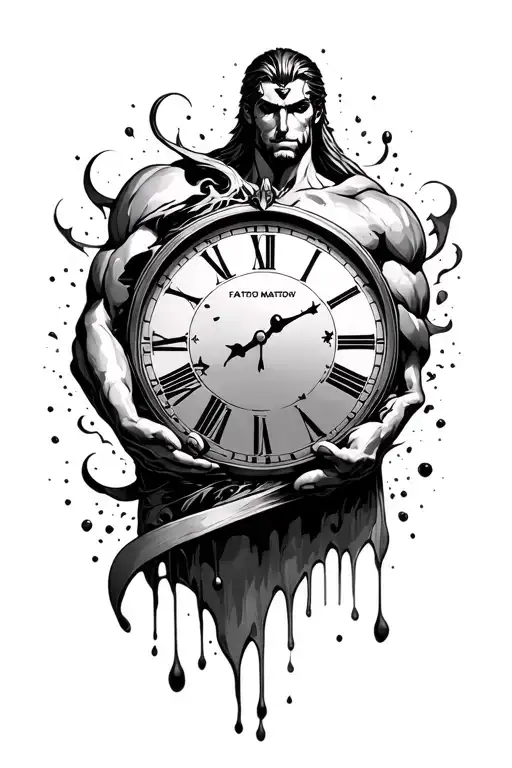 titan atlas holding clock melting tattoo design idea