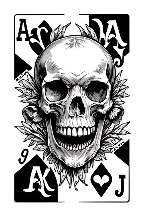 leather tooling, human skull, Riffle ammo, 4 cards (A,K,Q,J), cow tags,  tattoo design idea