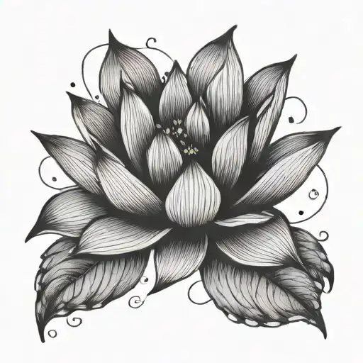 lotus fine line star and sad writing tattoo design idea