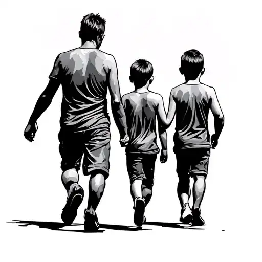 dad and 3 sons walking tattoo design idea