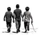 dad and 3 sons walking tattoo design idea
