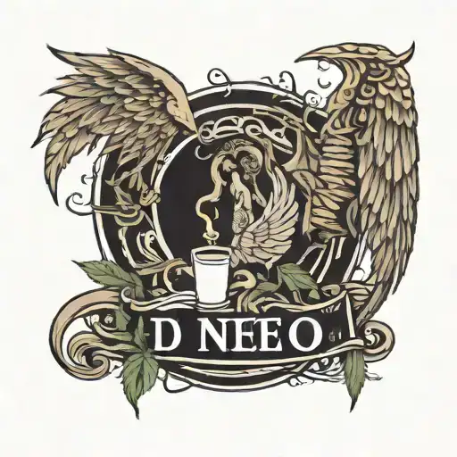 A memorial tattoo for my brother that's has the lake, angel wings, cannabis, and the name dj tattoo design idea