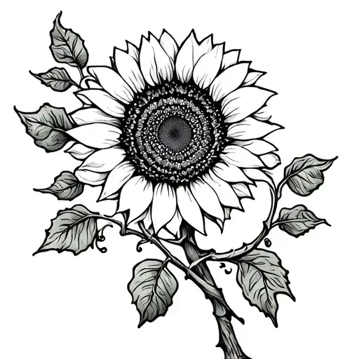 sunflower with cardnial on a branch intertwined vines tattoo design idea