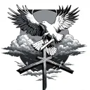 Fear God, with a dove and three crosses, and the back shadow be clouds. tattoo design idea