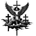Fear God, with a dove and three crosses, and the back shadow be clouds. tattoo design idea
