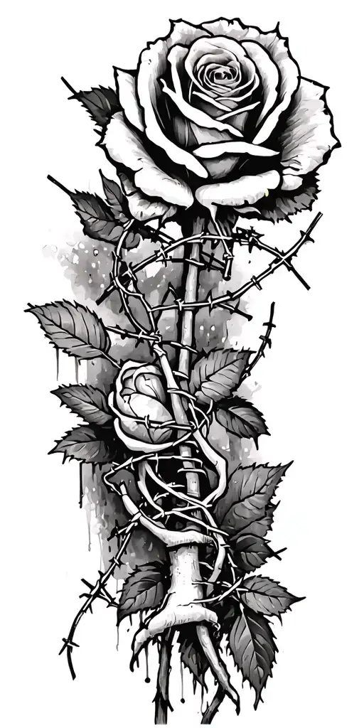 dead roses, barbed wire wrapped, and breast cancer awarness tattoo design idea