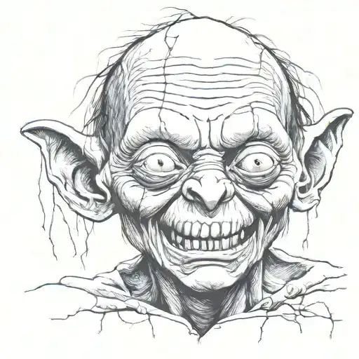 creepy creature like gollum tattoo design idea