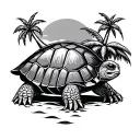 turtle, palm trees and Torres Strait island culture tattoo design idea